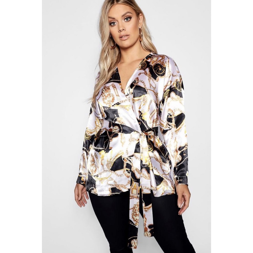 White Scarf Print Blouse